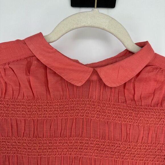 Free People Gauze Cotton Blouse Size M Long Ballon Sleeve Coral Cottage Boho - Picture 6 of 8